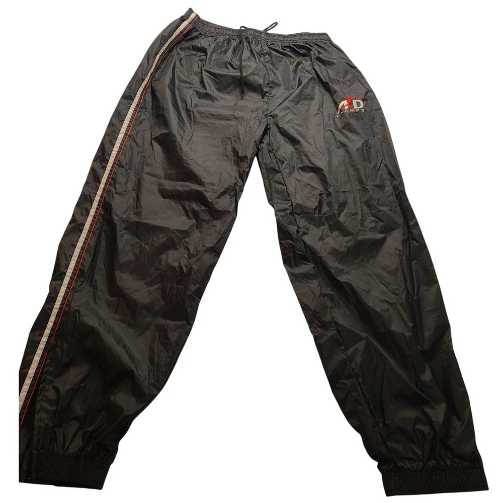 ARD Champs Mens Black Nylon Track‎ Pants Windbreaker Athletic Stripes XL